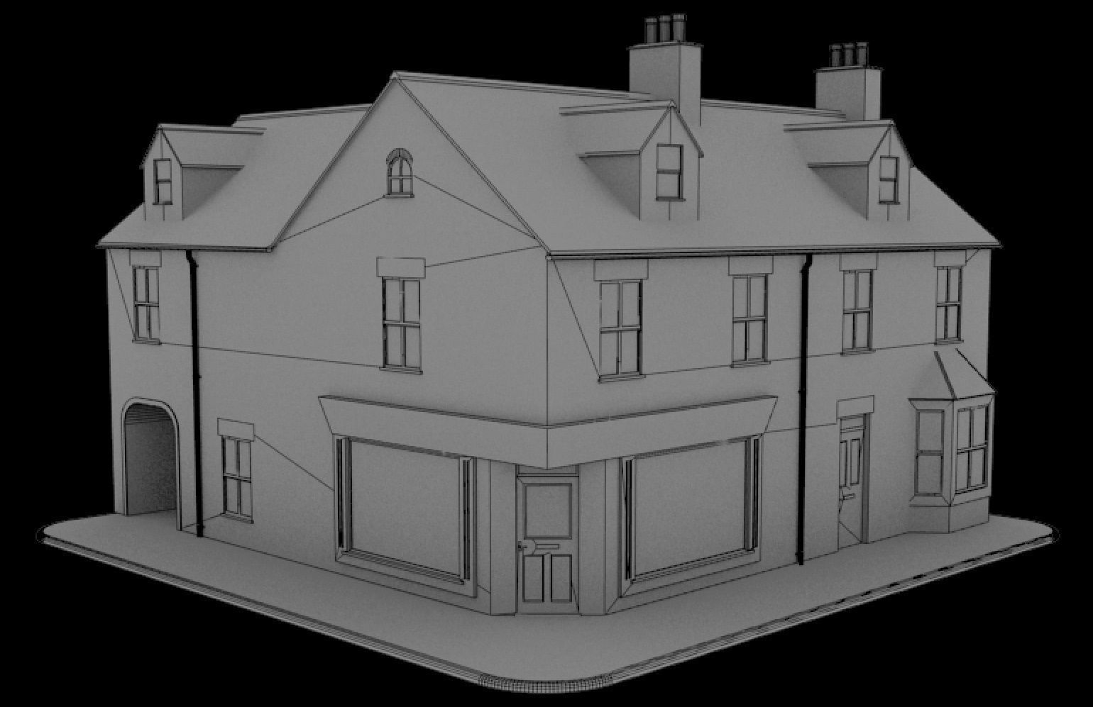  Detailed Victorian Redbrick uk house and shop corner   Low-poly 3D model_4