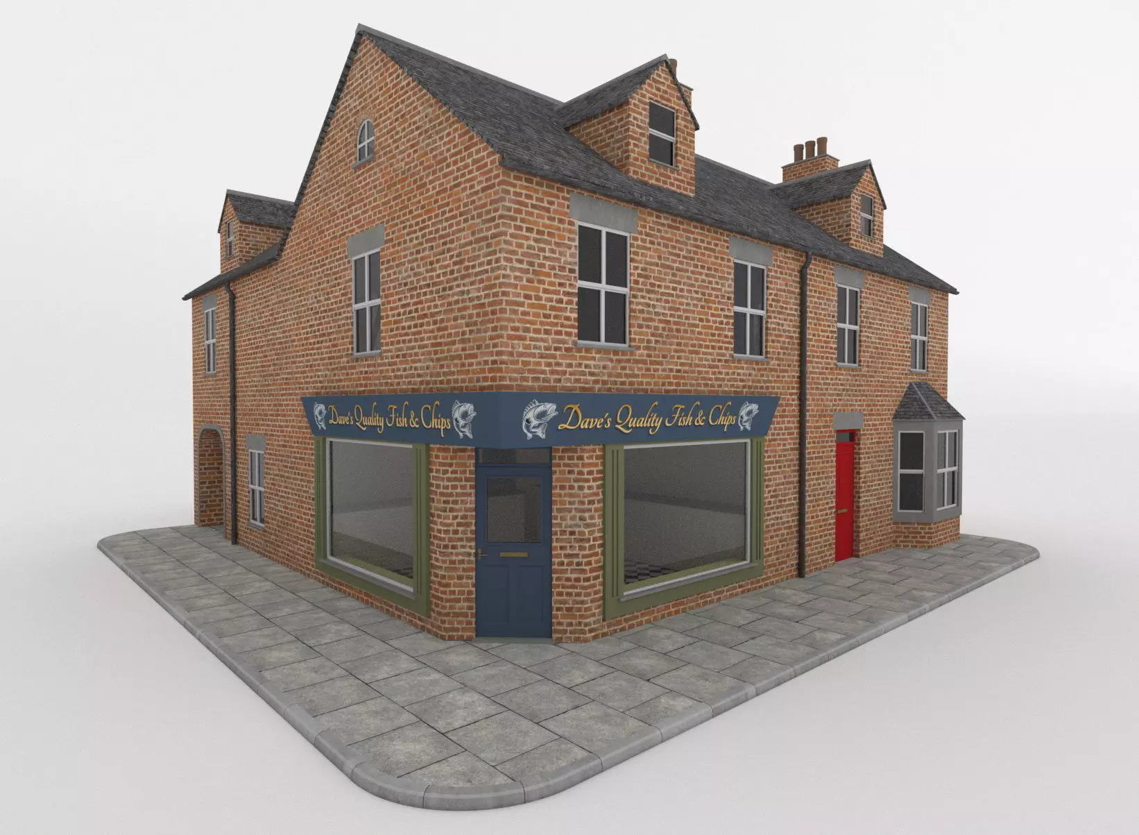  Detailed Victorian Redbrick uk house and shop corner   Low-poly 3D model_0