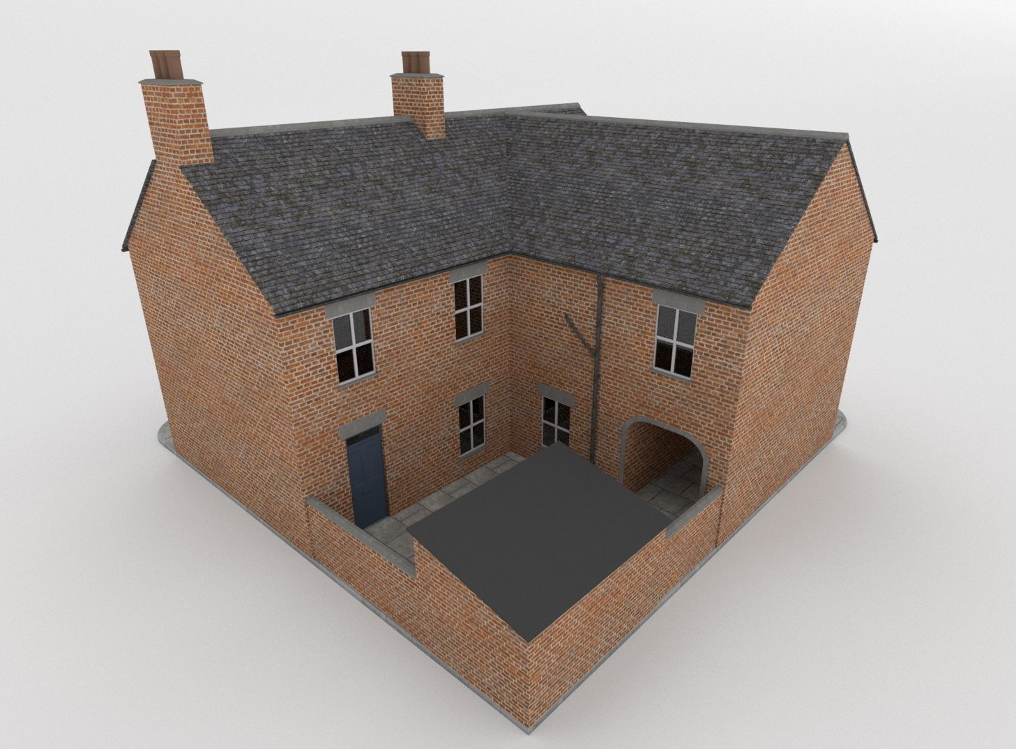  Detailed Victorian Redbrick uk house and shop corner   Low-poly 3D model_2