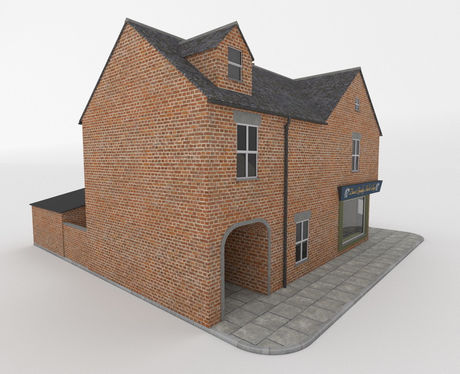 Detailed Victorian Redbrick uk house and shop corner   Low-poly 3D model_1