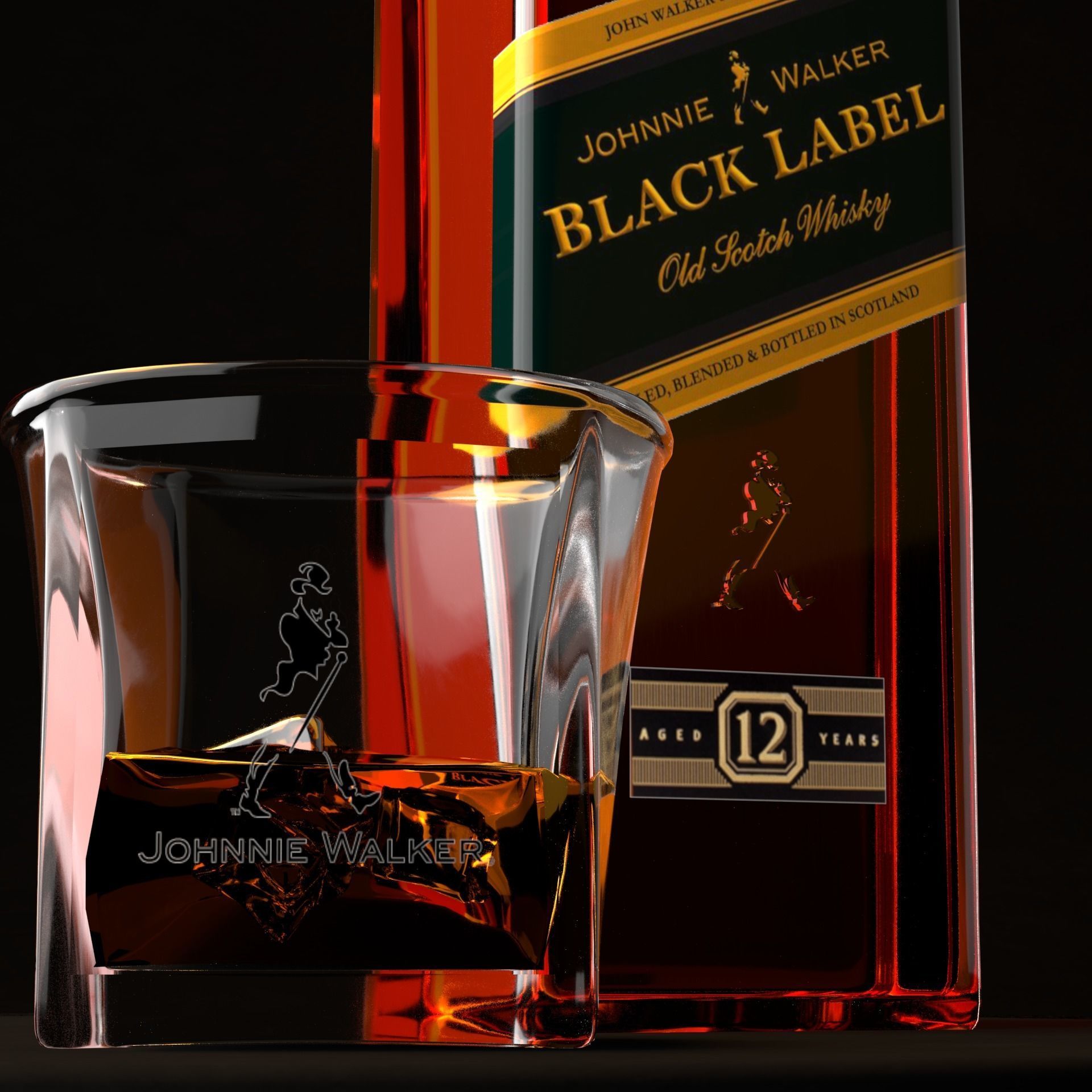 Black Label Whiskey bottle and glass 3D model  Low-poly 3D model_3