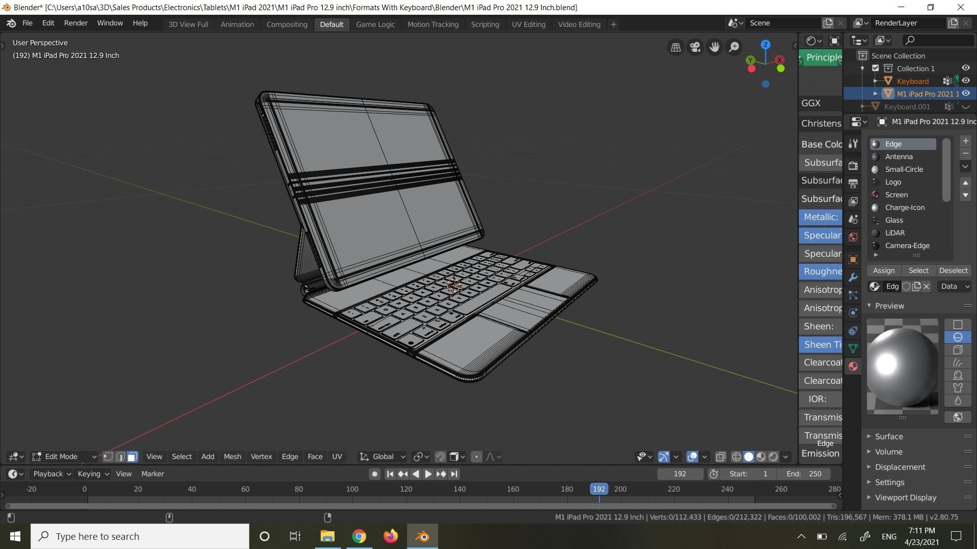 Apple Silicon M1 iPad Pro with Magic Keyboard in Official Colors 3D model_5