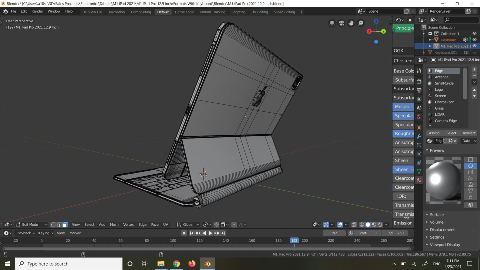 Apple Silicon M1 iPad Pro with Magic Keyboard in Official Colors 3D model_6