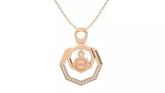 Women Octagonal Diamond pendant 3dm stl render detail 