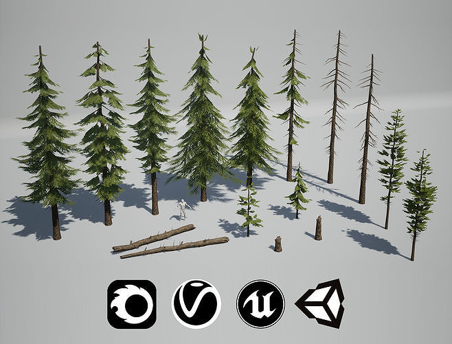 Pine Trees - High Quality Low-Poly Models -UE4-Unity-Vray-Corona Low-poly 3D model