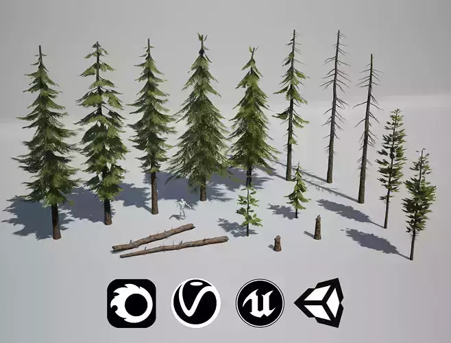 Pine Trees - High Quality Low-Poly Models -UE4-Unity-Vray-Corona Low-poly 3D model