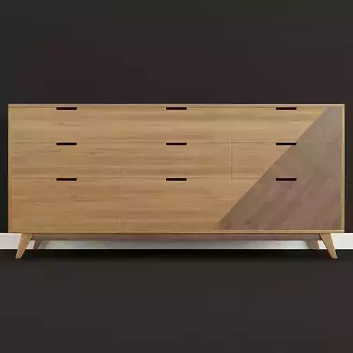 Chest of drawers made of wood with chevron pattern