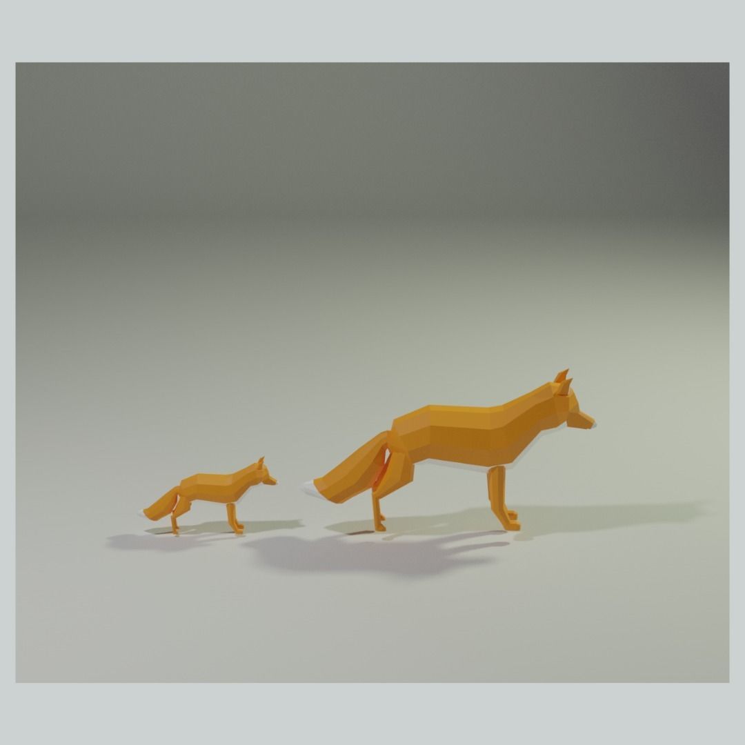 Lowpoly Fox Scene  Low-poly 3D model_1