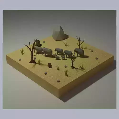 Lowpoly Elephant Scene 
