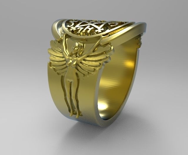 King Solomon Ring round with godess 3D print model_3