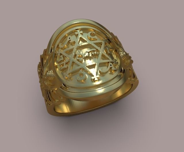 King Solomon Ring round with godess 3D print model_2