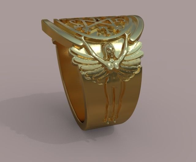 King Solomon Ring round with godess 3D print model_5