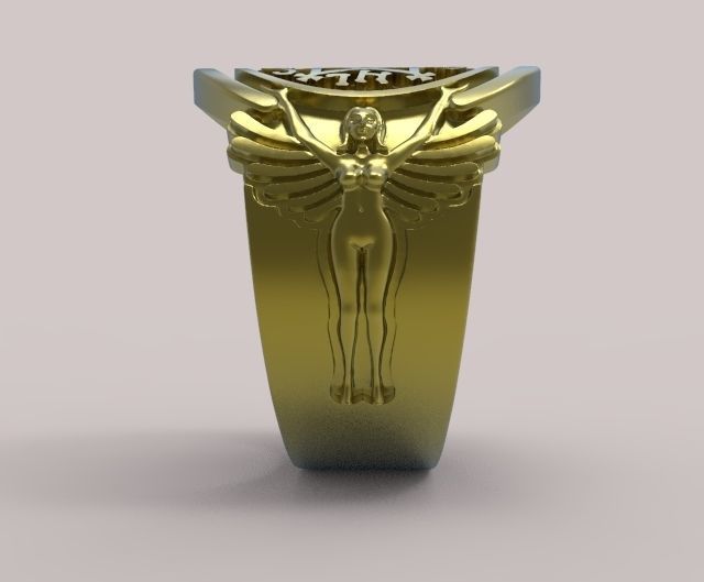 King Solomon Ring round with godess 3D print model_4