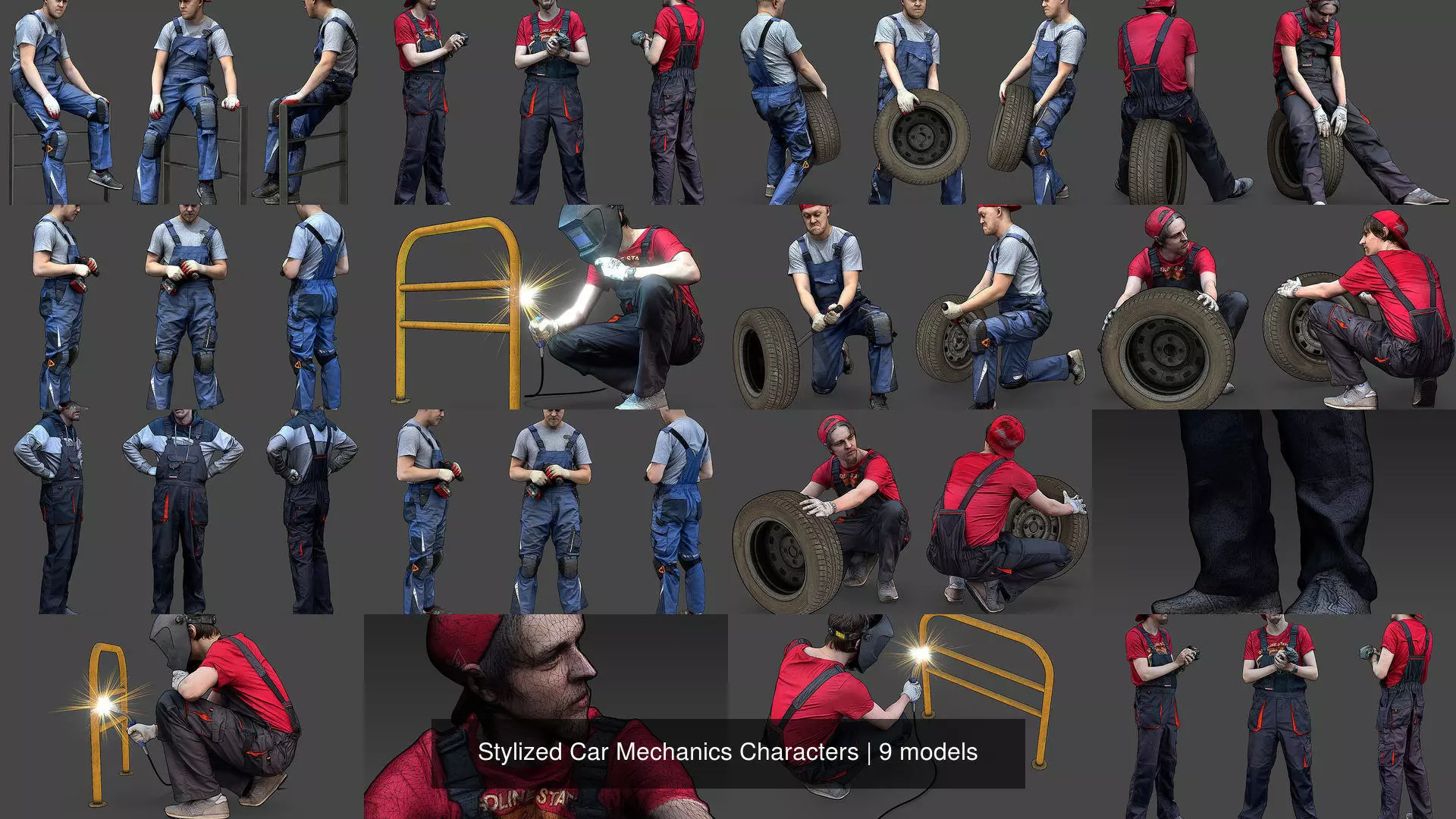 Stylized Car Mechanics Characters 3D Model Collection_1