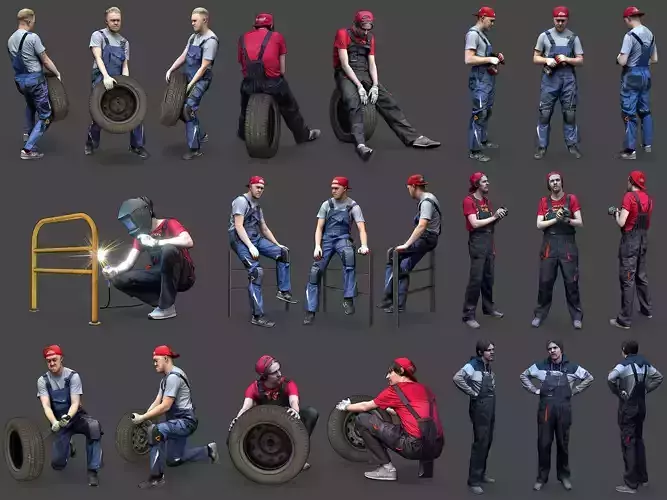 Stylized Car Mechanics Characters 3D Model Collection