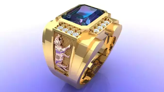 Tiger ring - Rectangular stone mens ring - Mens rings - N100