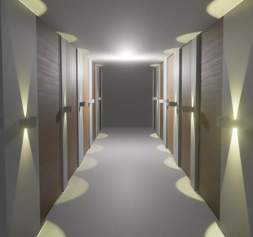 HOTEL hallway with wooden doors and lights Free low-poly 3D model