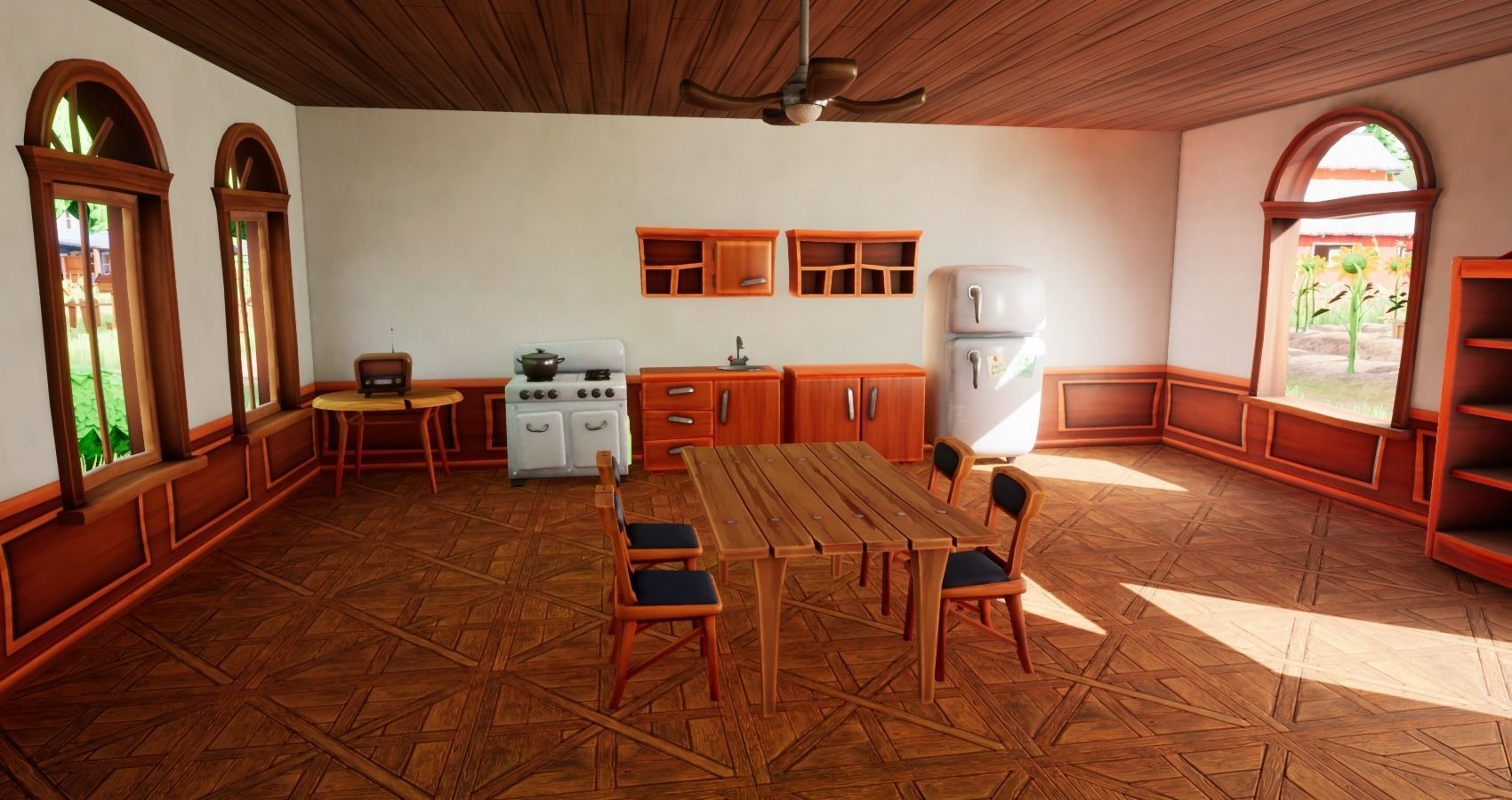 Bedroom and kitchen furniture stylized Low-poly 3D model_9