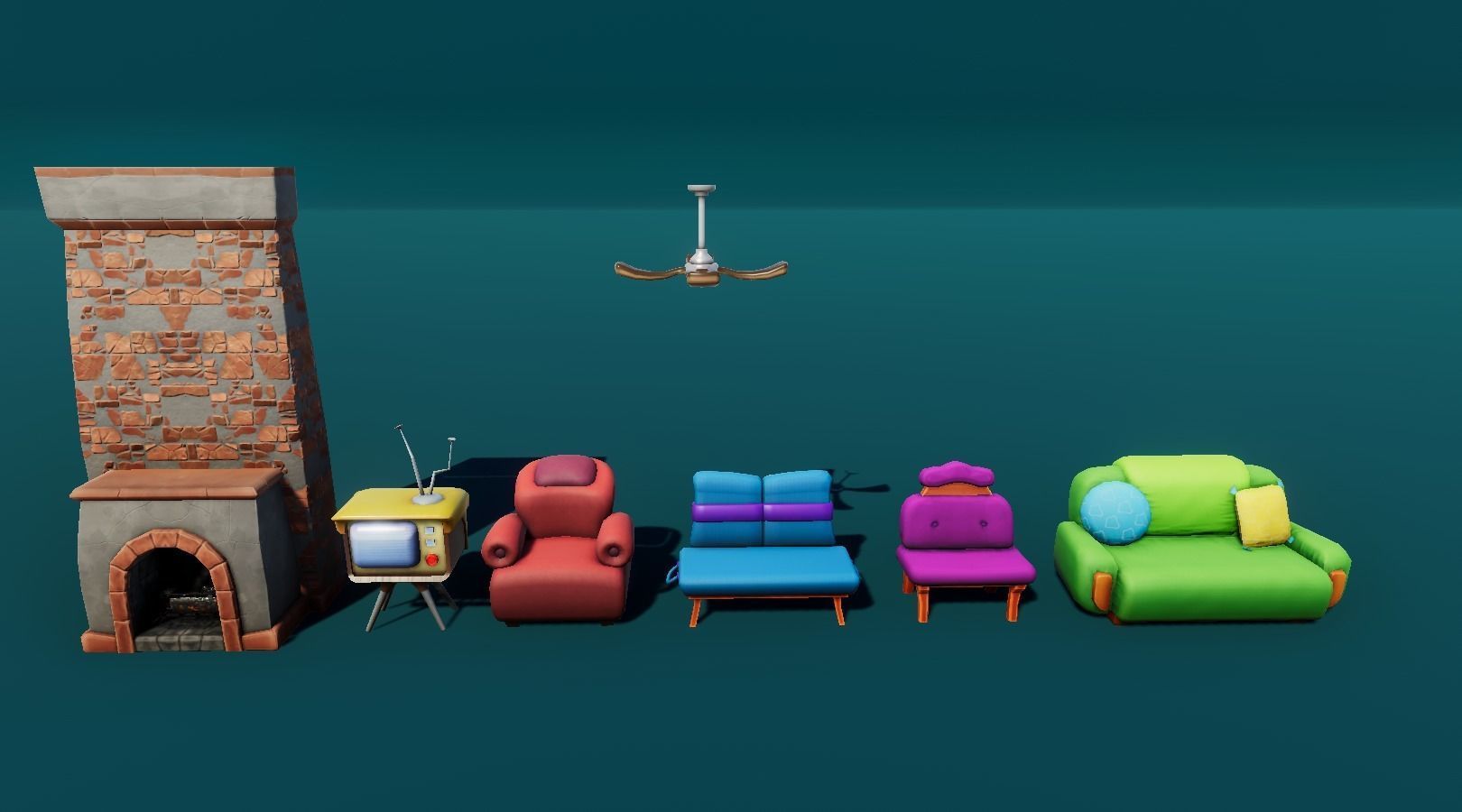 Bedroom and kitchen furniture stylized Low-poly 3D model_4