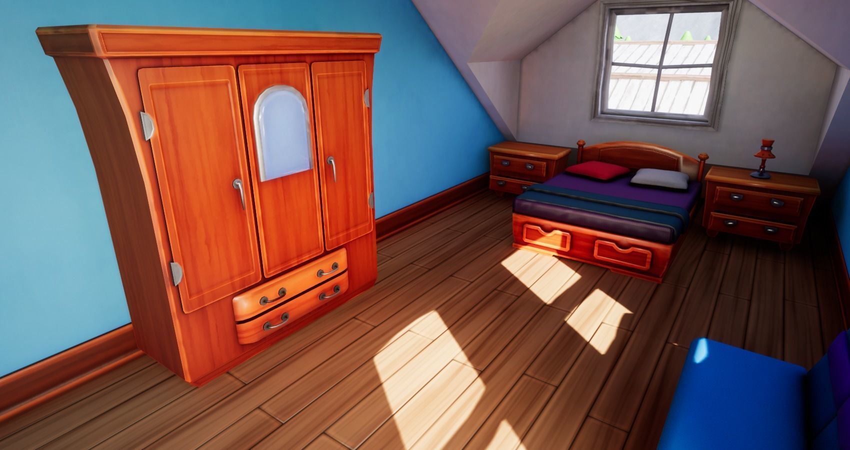 Bedroom and kitchen furniture stylized Low-poly 3D model_11