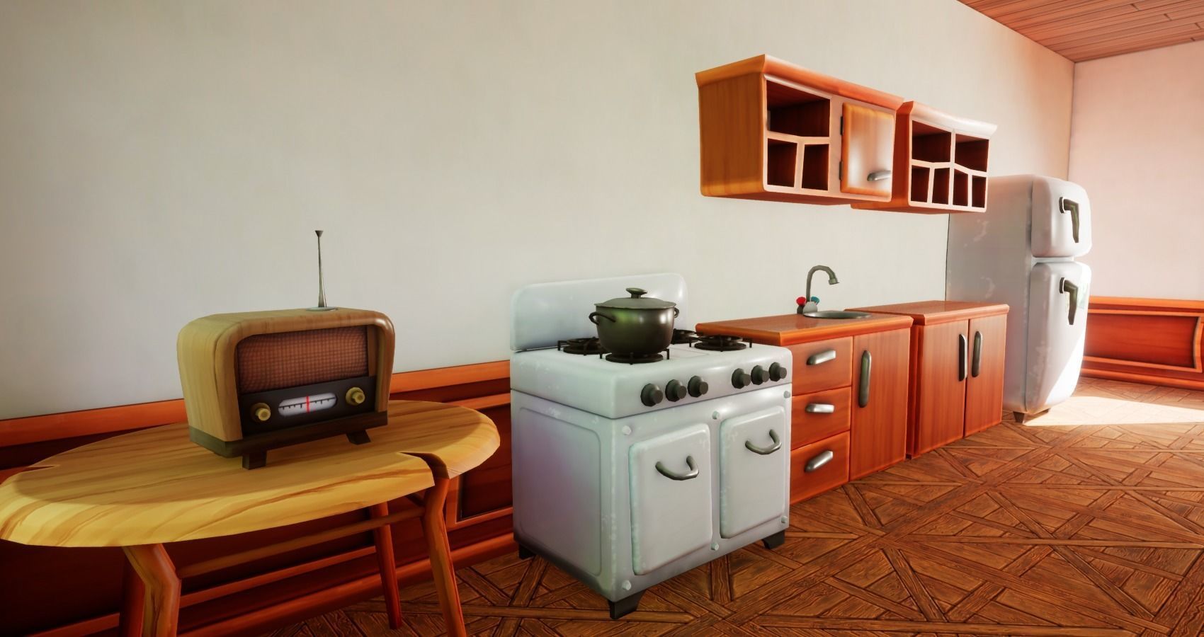 Bedroom and kitchen furniture stylized Low-poly 3D model_12