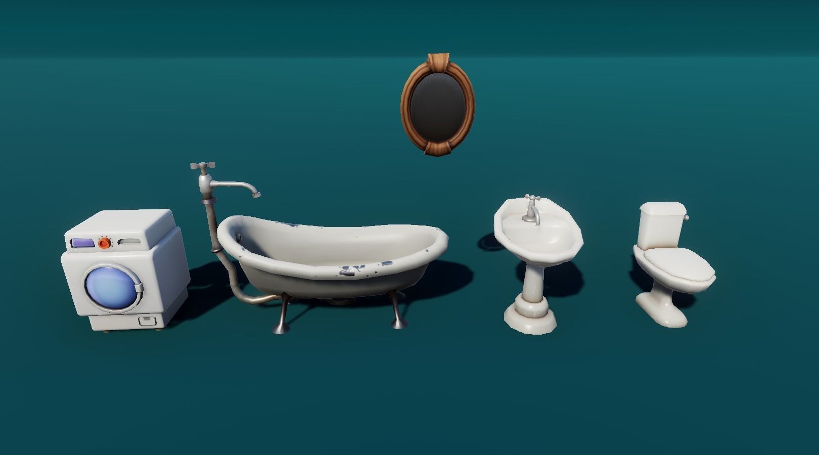 Bedroom and kitchen furniture stylized Low-poly 3D model_3