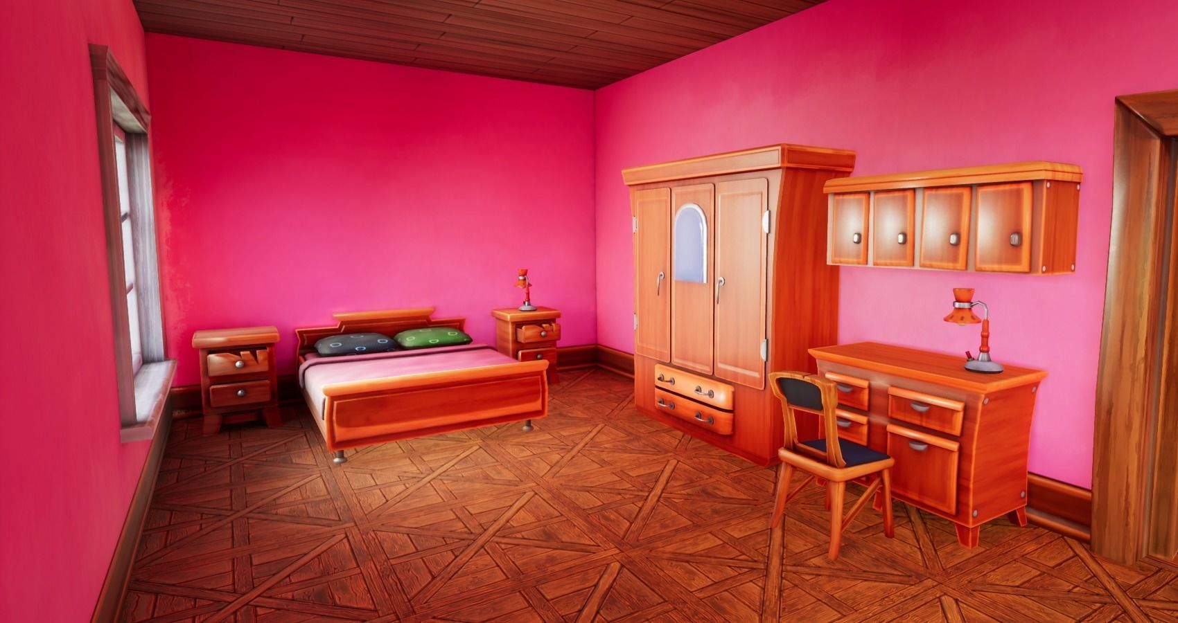 Bedroom and kitchen furniture stylized Low-poly 3D model_14