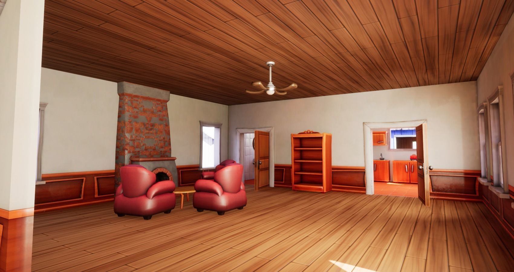 Bedroom and kitchen furniture stylized Low-poly 3D model_8