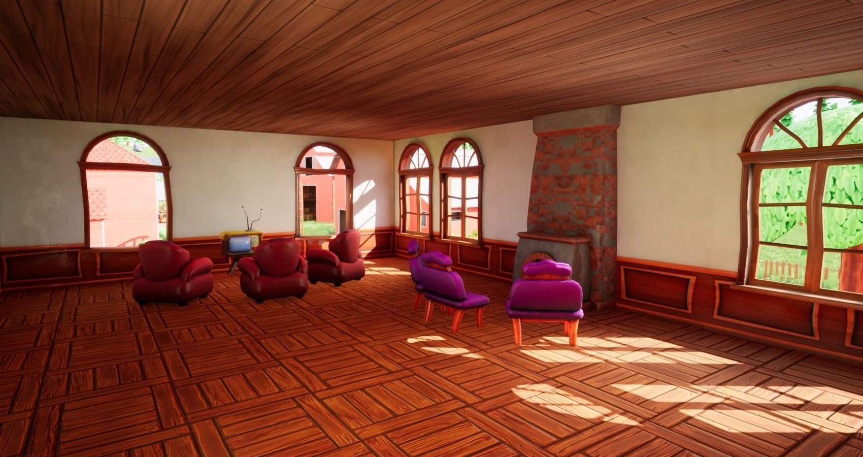 Bedroom and kitchen furniture stylized Low-poly 3D model_10