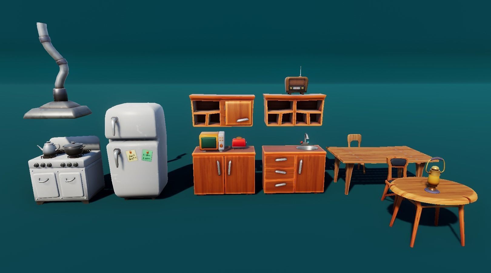 Bedroom and kitchen furniture stylized Low-poly 3D model_2