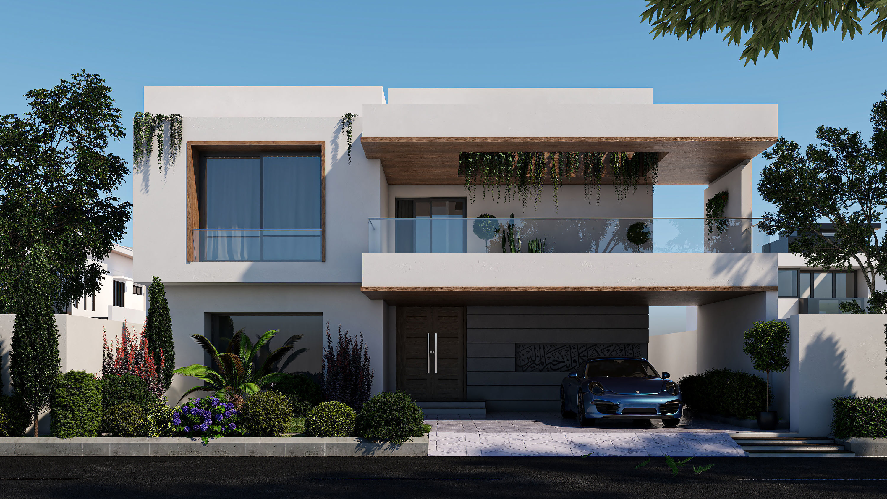 Modern House Elevation Visualization 3D model_4