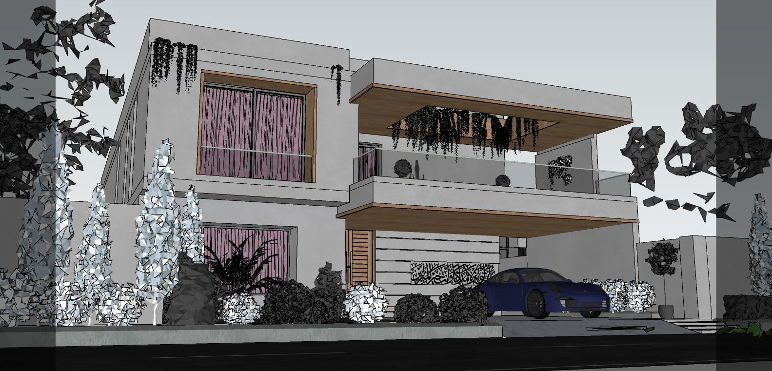 Modern House Elevation Visualization 3D model_3