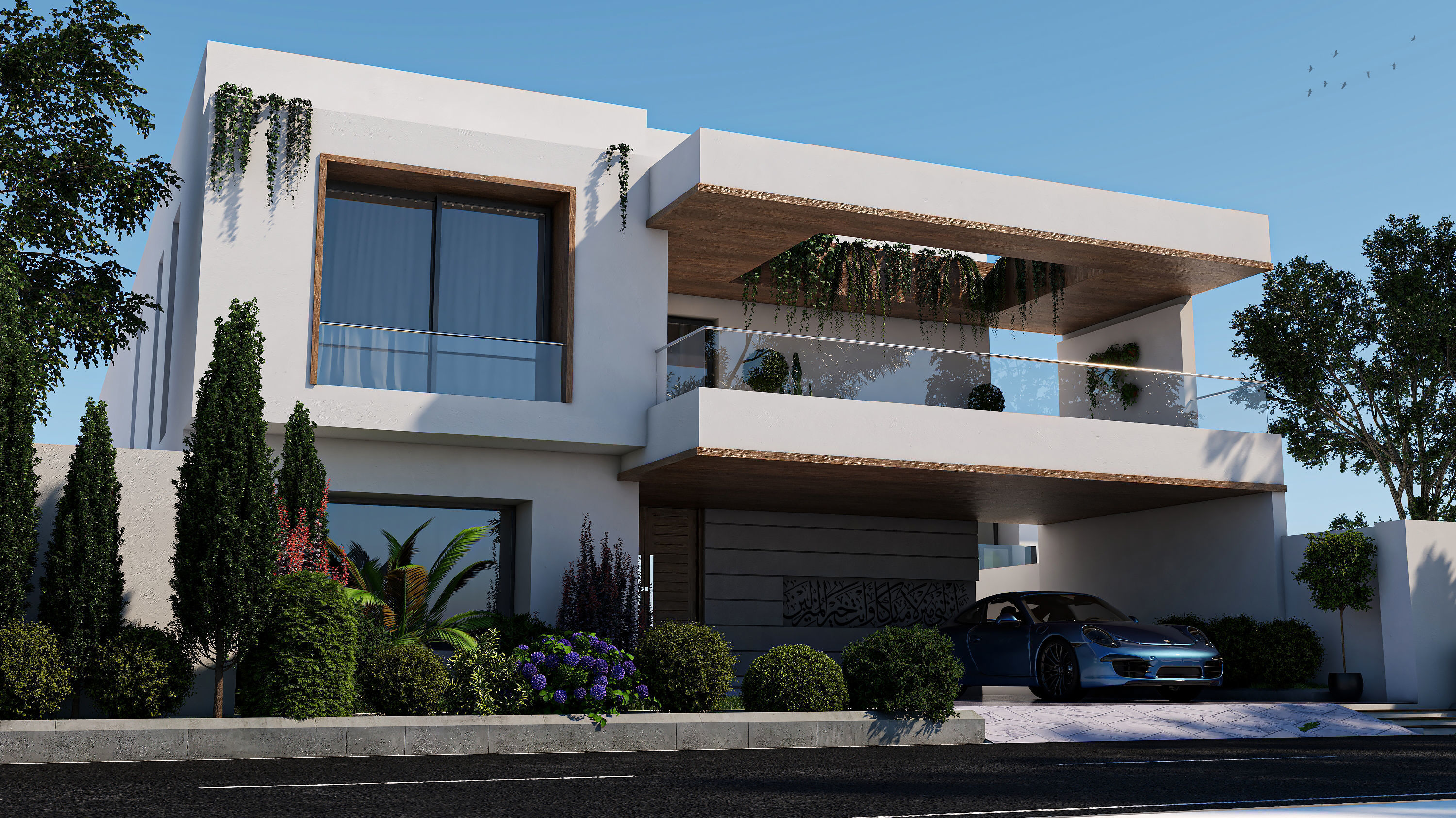 Modern House Elevation Visualization 3D model_5