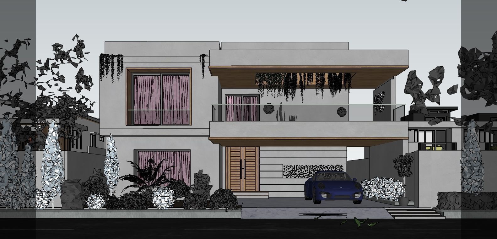 Modern House Elevation Visualization 3D model_2