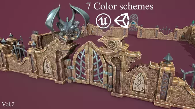 Fantasy cemetery Low-poly 3D model