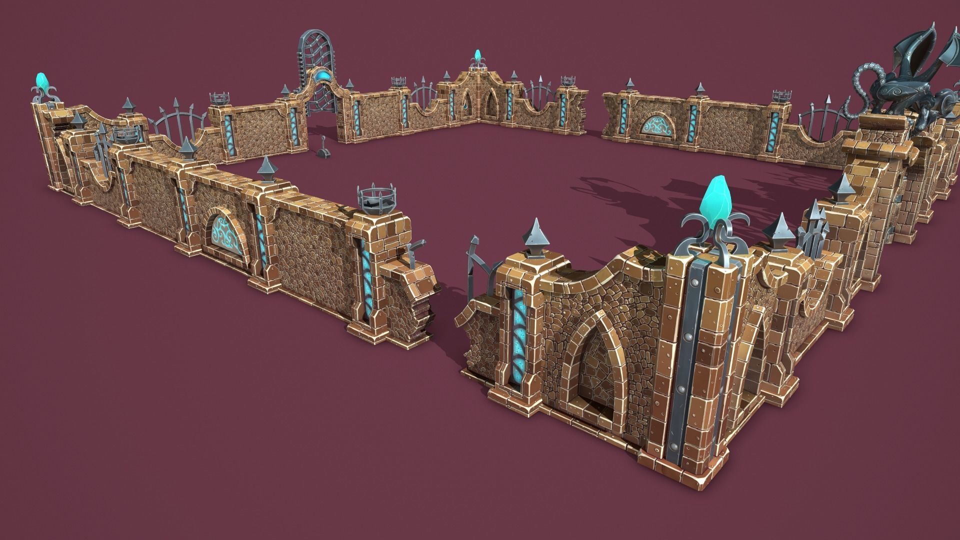 Fantasy cemetery Low-poly 3D model_2