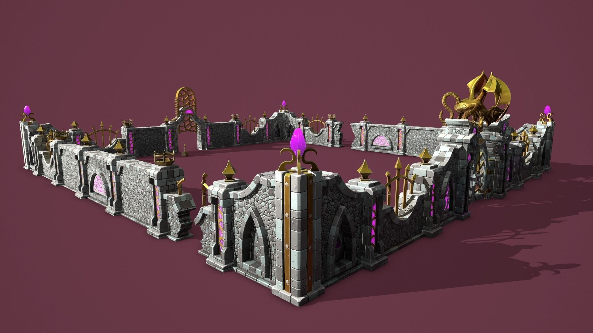 Fantasy cemetery Low-poly 3D model_4