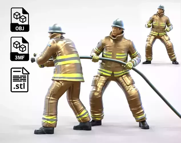 N3 Firefighters or firemans Extinguishing fire 3D print model