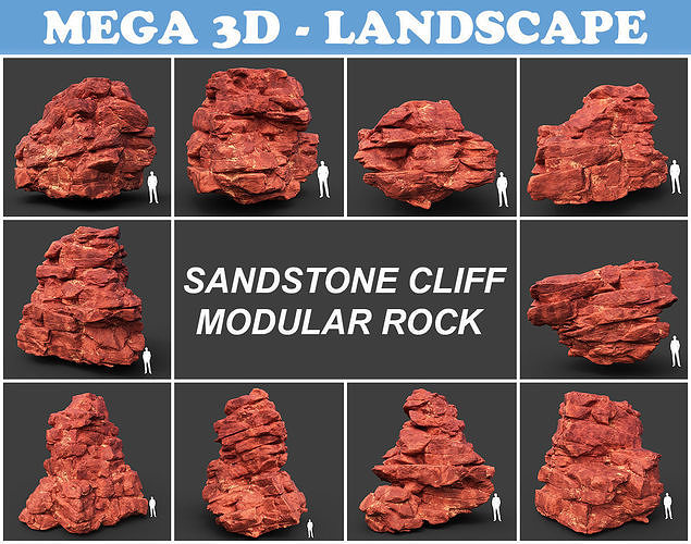 Low poly Sandstone Canyon Cliff Modular 210417 Low-poly 3D model