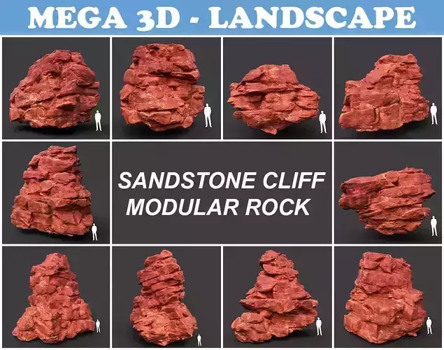 Low poly Sandstone Canyon Cliff Modular 210417 Low-poly 3D model