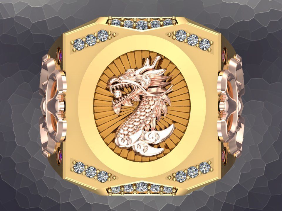 Dragon Rings - Patterned Rings - Mens ring - N1002 3D print model_2