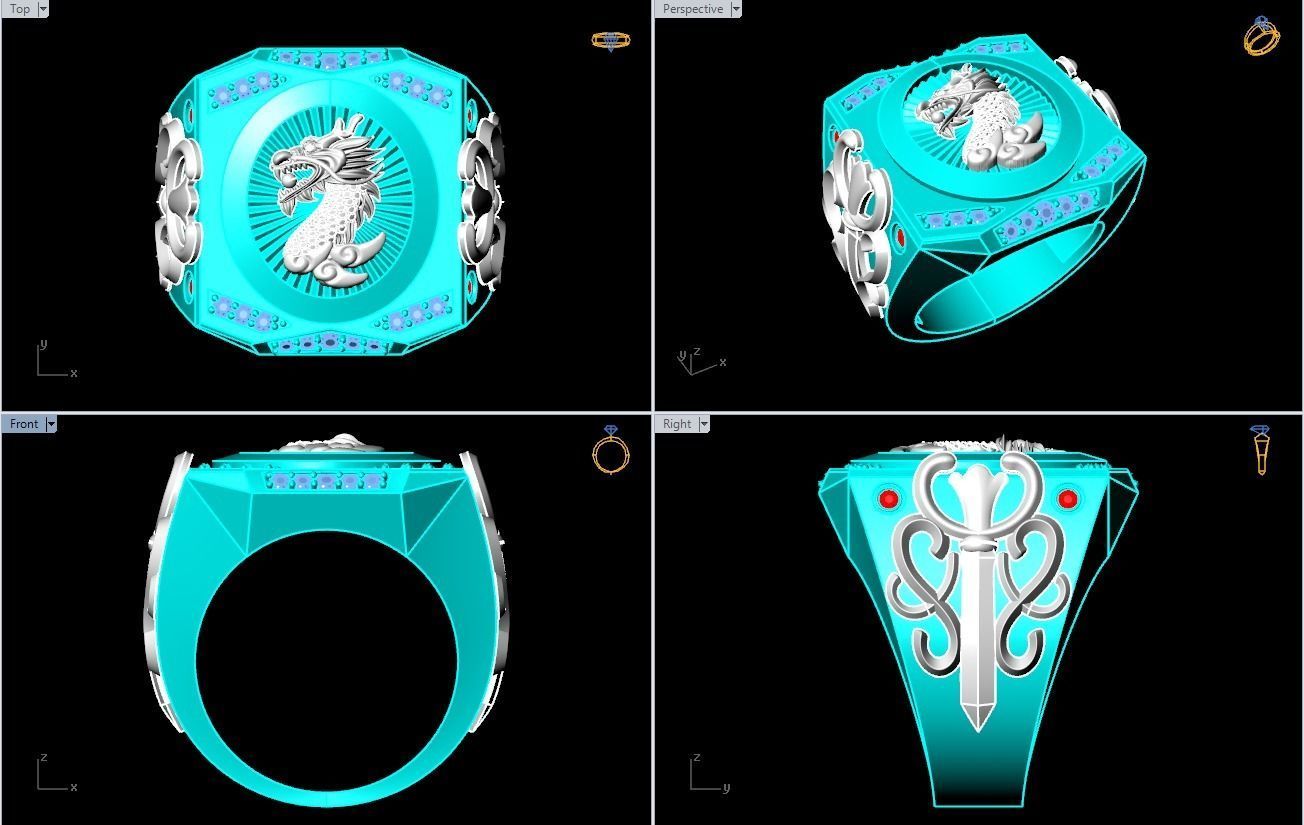 Dragon Rings - Patterned Rings - Mens ring - N1002 3D print model_1