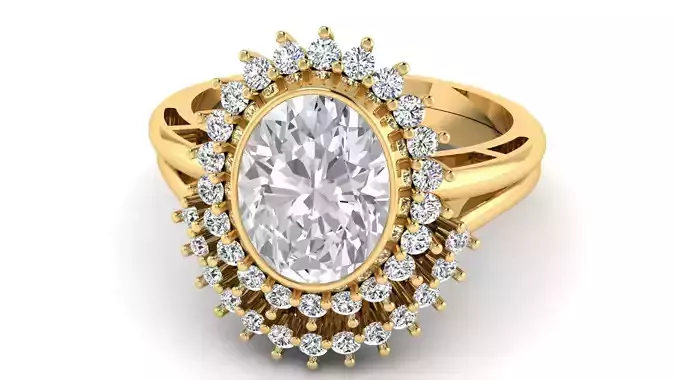 3DM Format Halo oval cut ring set for women