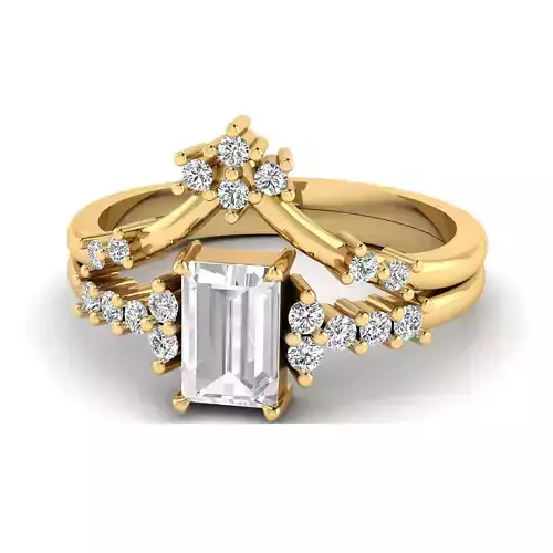 3DM Format Emerald cut bridal set for her
