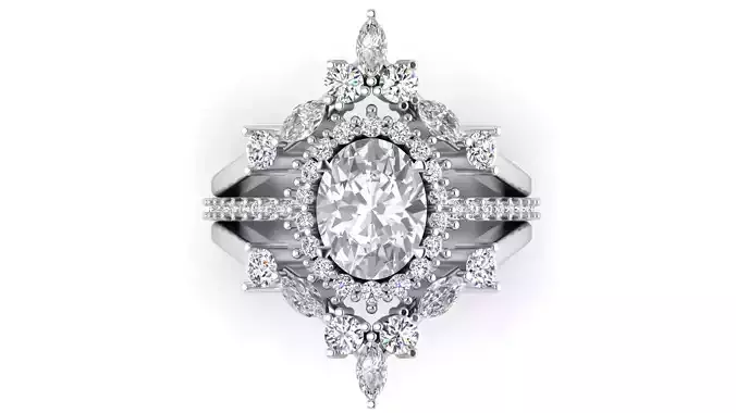 3DM Format  Art deco oval ring set for her