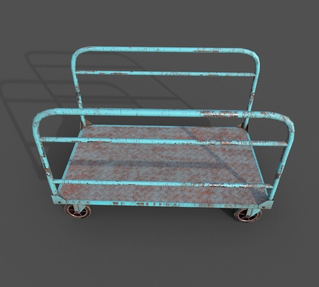 Old Platform Trolley B Low-poly 3D model_3