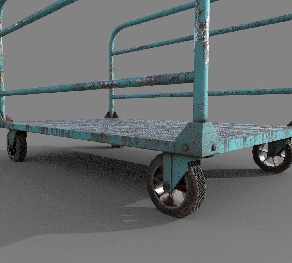 Old Platform Trolley B Low-poly 3D model_5