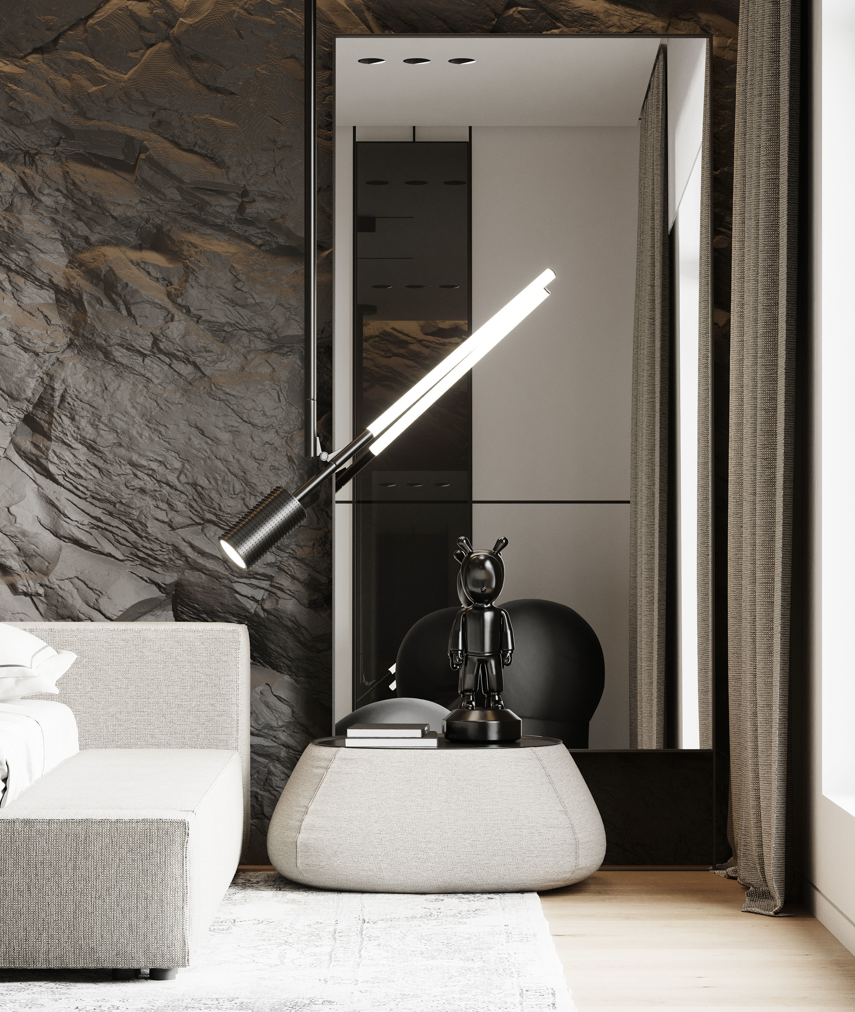modern black bedroom 3D model_2