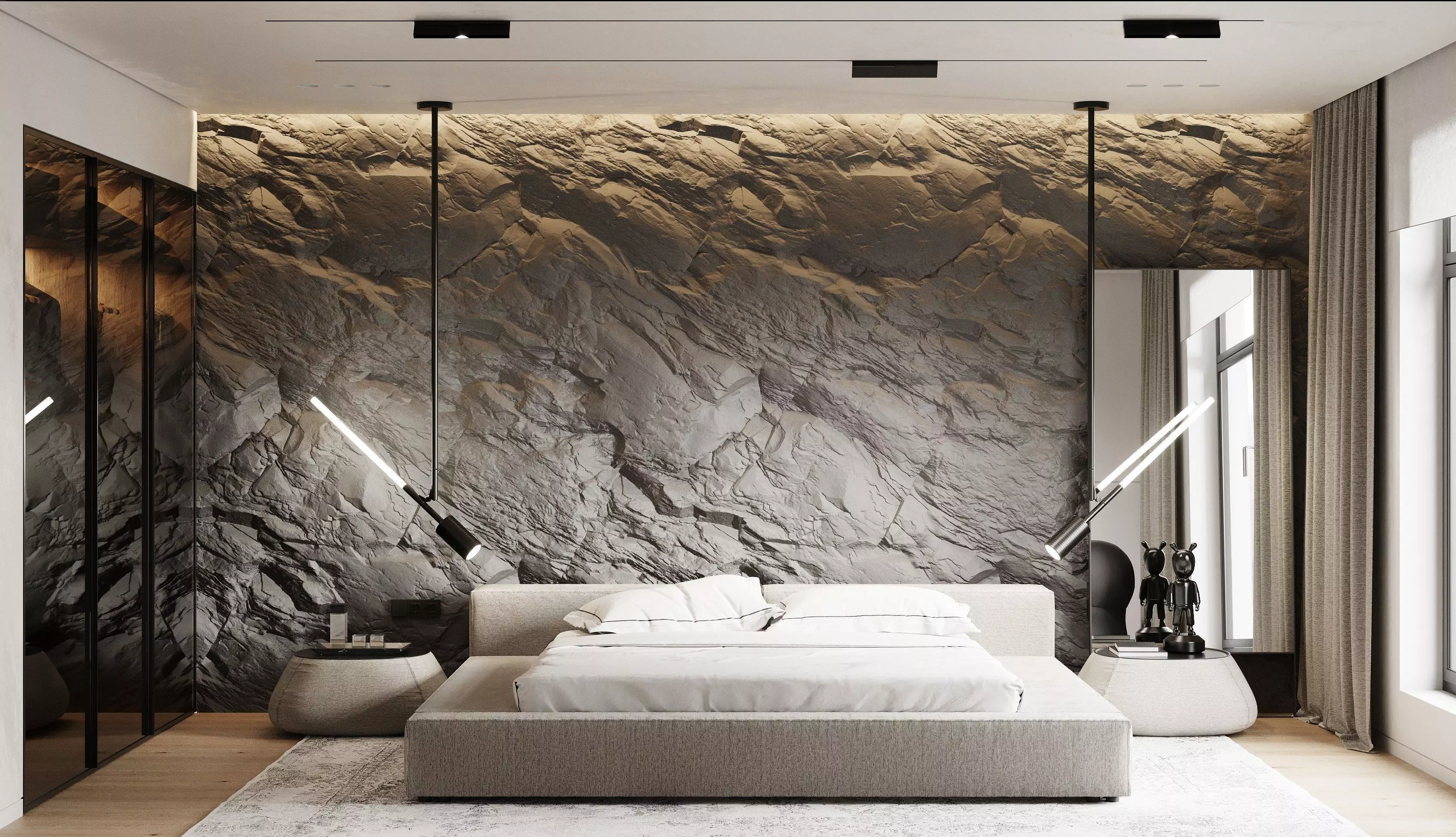 modern black bedroom 3D model_0