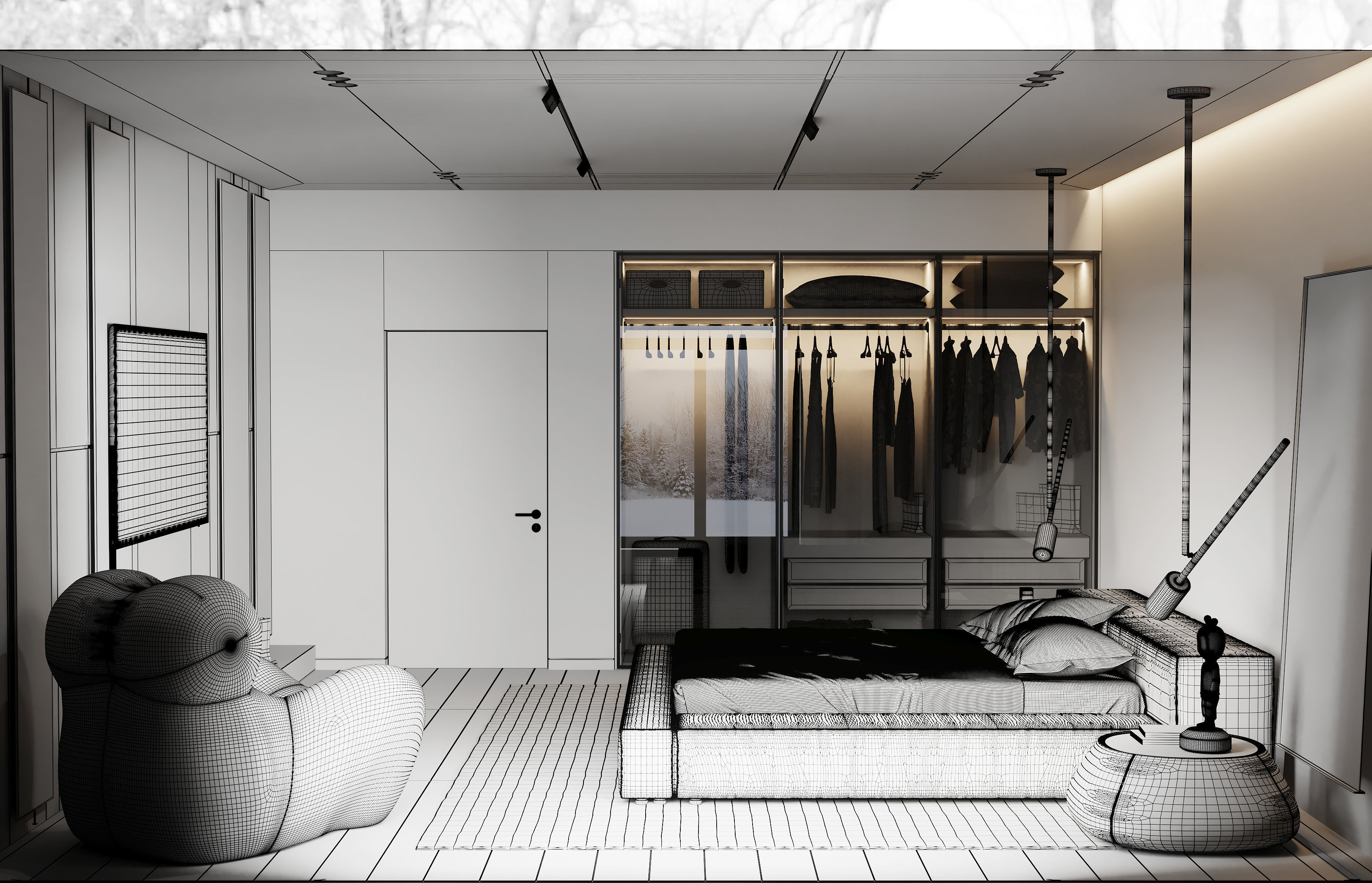 modern black bedroom 3D model_10